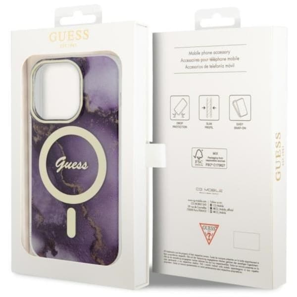 Guess iPhone 14 Pro Mobilskal MagSafe Guld Marble - Lilla Lila