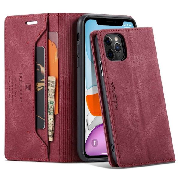 AUTSPACE A01 iPhone 11 Pro Plånboksfodral Konstläder - Röd