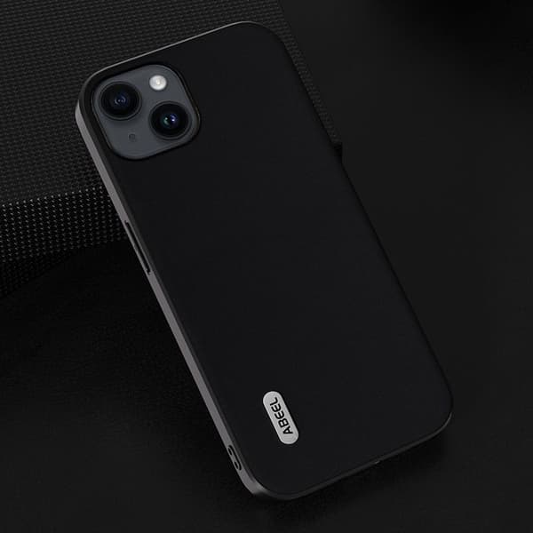 ABEEL Mobilskal till iPhone 14 Plus Shockproof Äkta Läder Svart