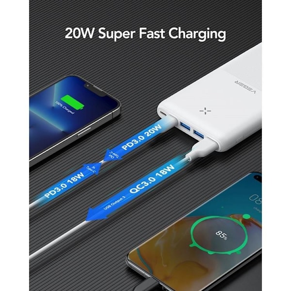 VEGER Powerbank 20000 mAh 20W PD QC 3.0 3A S22 - Vit