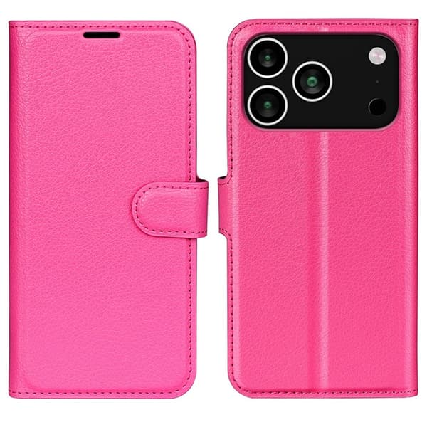 AMORUS iPhone 17 Pro Konstläder Plånboksfodral Flipstativ Litchi - Rosa Rosa