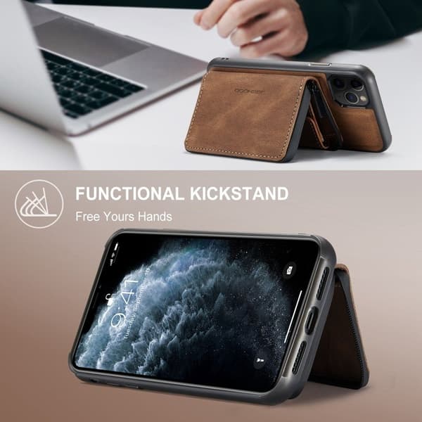 JEEHOOD iPhone 11 Pro Plånboksfodral Konstläder TPU Magnetisk Brun
