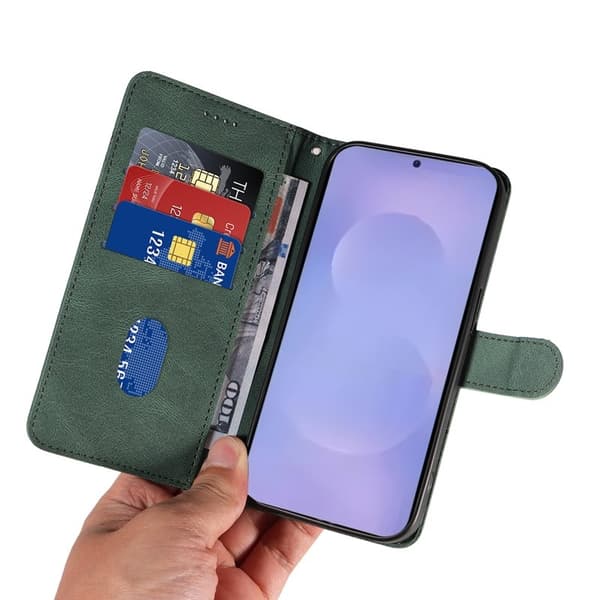 Samsung Galaxy S26 / S26 Pro Plånboksfodral Ställ Konstläder Ställ - Grön