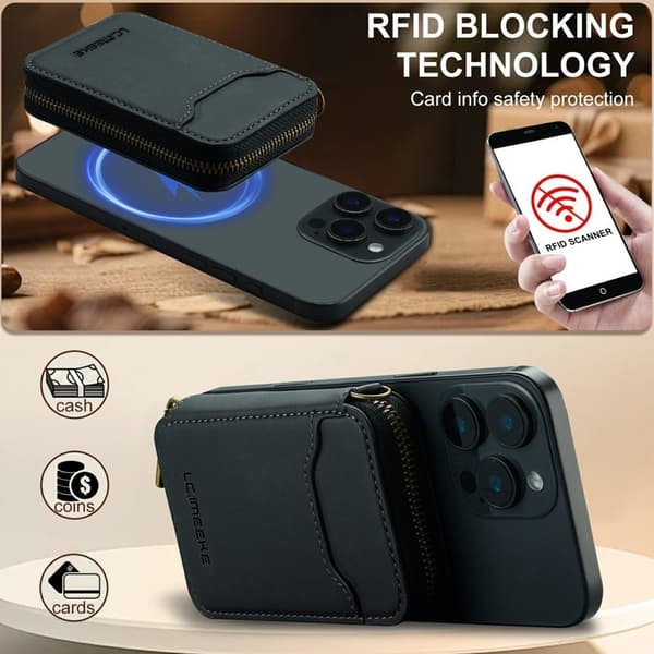 LC.IMEEKE L6 Plånboksfodral RFID Blocking Konstläder - Svart Svart