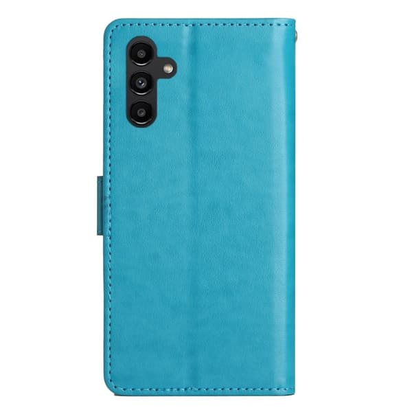 Samsung Galaxy S26 Plus Plånboksfodral Konstläder Fjäril Blommor - Blå