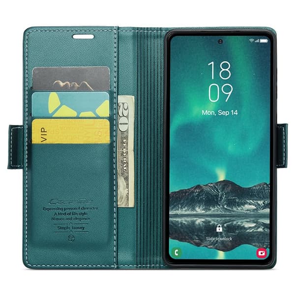 CASEME Plånboksfodral Konstläder för Samsung Galaxy S23 FE - Grön