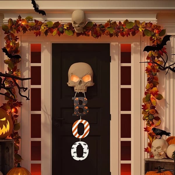 Halloween Hängande Pumpa Fladdermus Spöke Trä - BOO