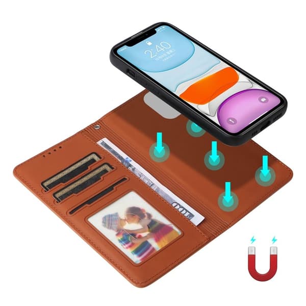 BETOPNICE iPhone 11 Plånboksfodral Magnetiskt Detachable Konstläder - Brun