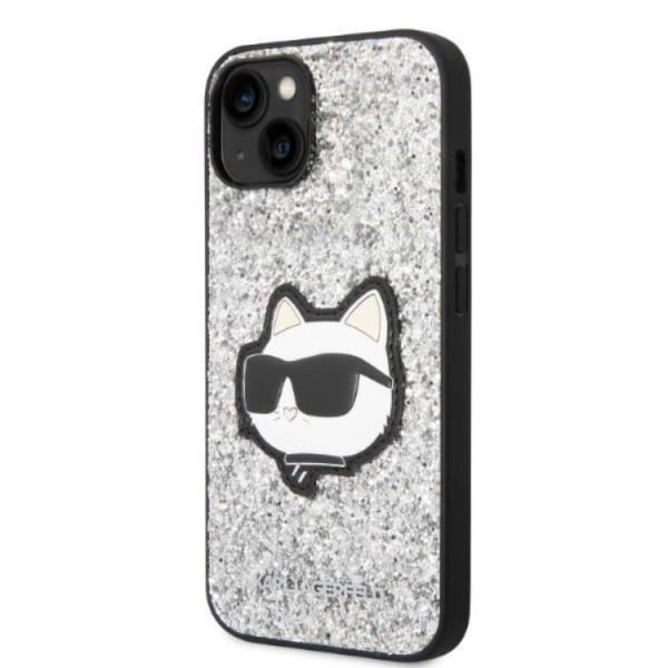 Karl Lagerfeld iPhone 14 Skal Glitter Choupette Patch - Sølv