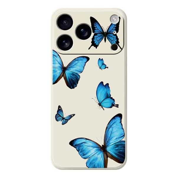 Mobilskal till iPhone 17 Pro Blue Butterflies Pattern TPU - Beige