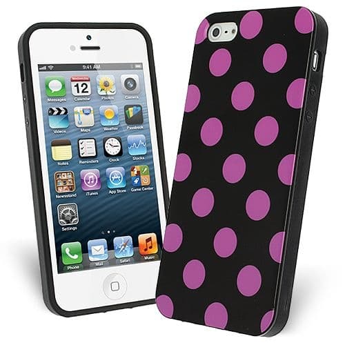 FlexiCase Cover til Apple iPhone 5/5S/SE - Polkaprikker (Sort/Lilla Black