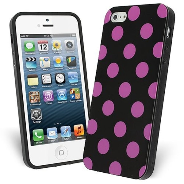 FlexiCase Skal till Apple iPhone 5/5S/SE - Polkadots (Svart/LIla) Svart