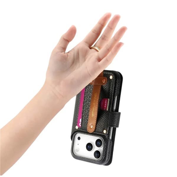 iPhone 17 Pro Max Konstläder Plånboksfodral RFID-Skydd Zipper Svart