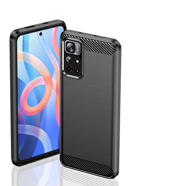 Carbon Fleksibelt Cover Xiaomi Poco M4 Pro 5G - Sort Black