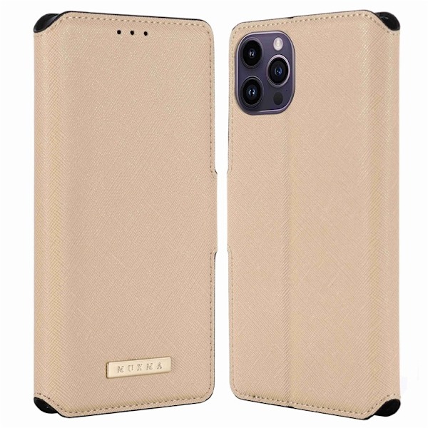 MUXMA iPhone 14 Pro Plånboksfodral Cross Texture - Guld Guld