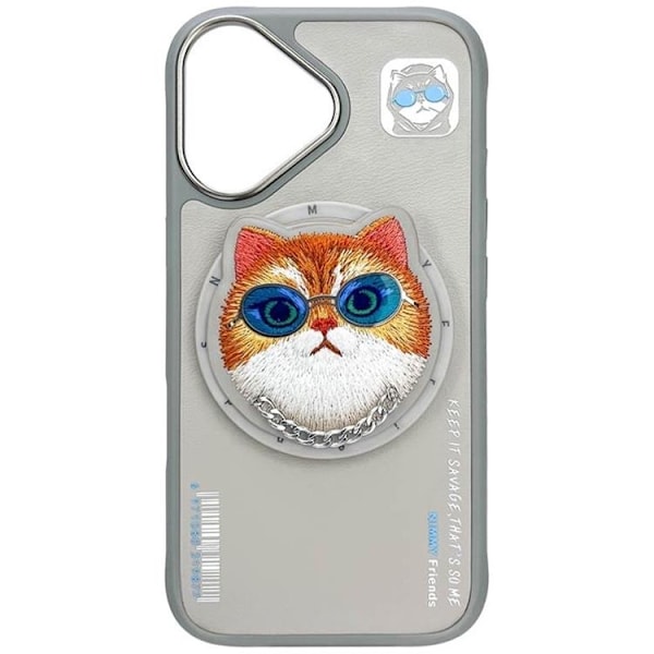 Nimmy Telefontaske til iPhone 16 MagSafe Briller Cool Cat - Grå Grå