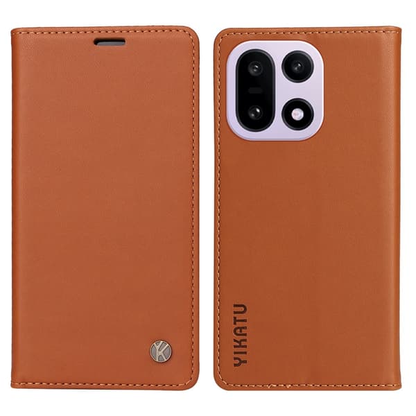 YIKATU OnePlus 15 5G Plånboksfodral Closure Konstläder Brun