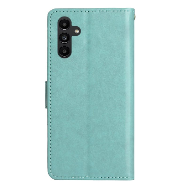 Samsung Galaxy S26+ Plånboksfodral Konstläder Blomma Prägling - Blå