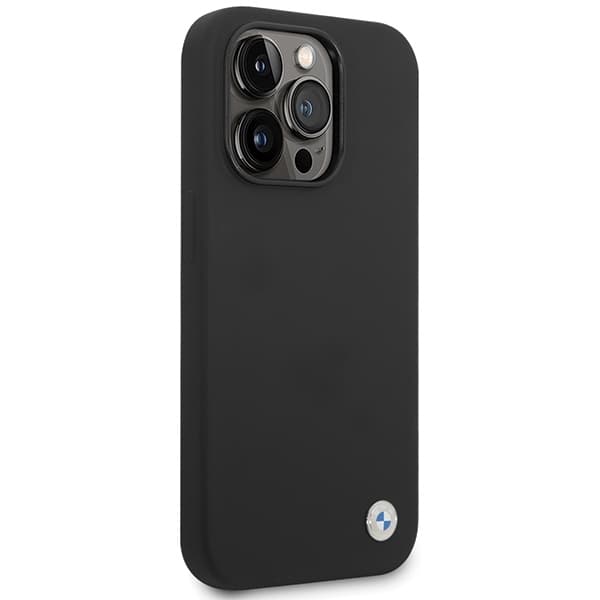 BMW telefontaske til iPhone 15 Pro Max MagSafe silikone metal logo - sort