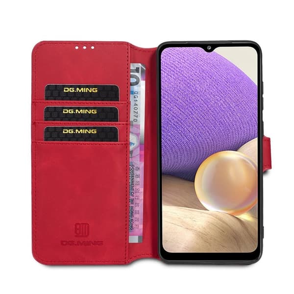 DG.MING Retro Style Plånboksfodral Konstläder för Samsung Galaxy A32 5G - Röd