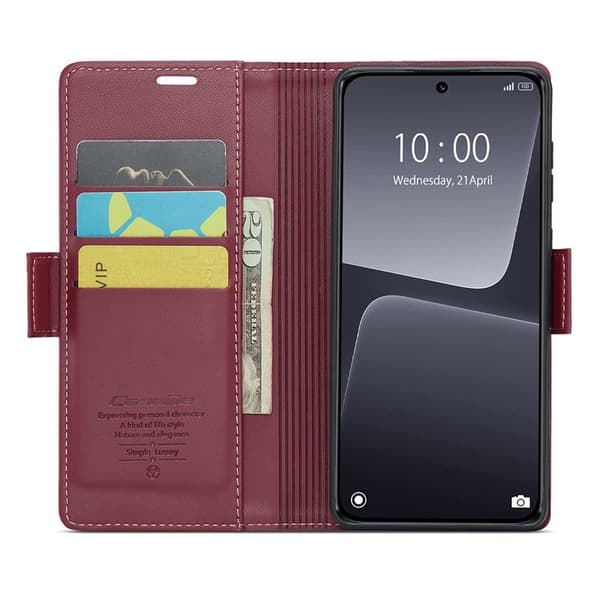 CASEME Xiaomi 13 Plånboksfodral Konstläder RFID-Skydd Röd