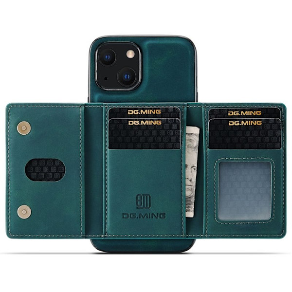 DG.MING iPhone 15 Magnetiskt Konstläder Plånboksfodral - Grön