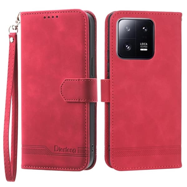 DIERFENG DF-03 Plånboksfodral för Xiaomi 13 Pro 5G Konstläder - Röd