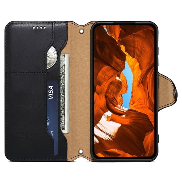 DENIOR iPhone 14 Plus Stöttåligt Plånboksfodral Konstläder Svart