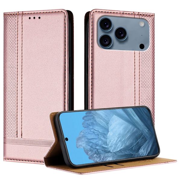 iPhone 17 Pro Plånboksfodral L Shaped Grid Pattern - Roséguld Roséguld