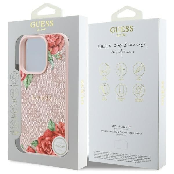 Guess telefontaske til iPhone 16 Pro Max MagSafe 4G Blomsterprint - Lyserød Rosa