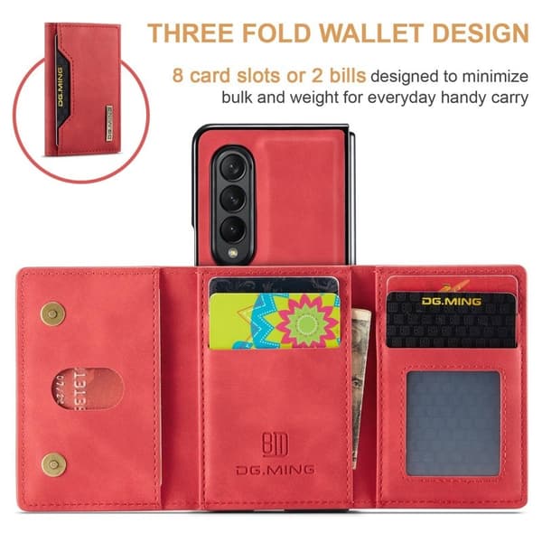 DG.MING Konstläder Plånboksfodral för Samsung Galaxy Z Fold3 5G Röd