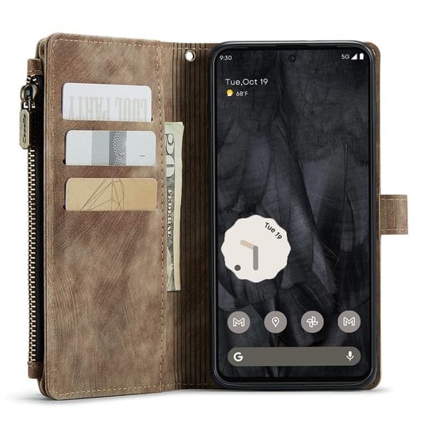CASEME Konstläder Plånboksfodral till Google Pixel 8 Pro med rem - Brun