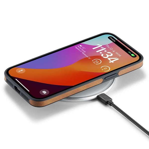DG.MING Mobilskal till iPhone 15 Logo View Anti-Drop PU Läder - Brun