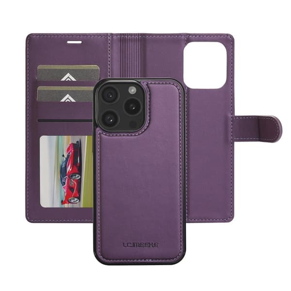 LC.IMEEKE L2 Series iPhone 14 Pro Plånboksfodral Konstläder - Lila