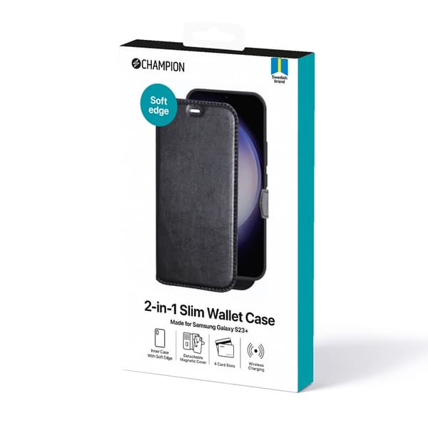 CHAMPION Galaxy S23 Plus Lompakkokotelo 2-in-1 Slim - Musta Black