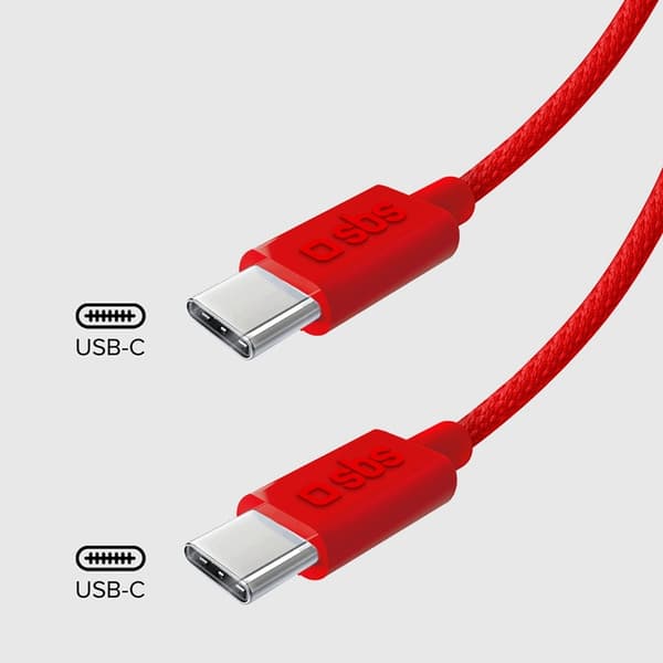 SBS USB-C - USB-C Kabel 1.5m 60W Braided - Röd Röd