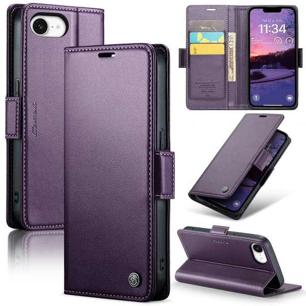 CASEME iPhone 16e Plånboksfodral Konstläder RFID-Skydd Lila