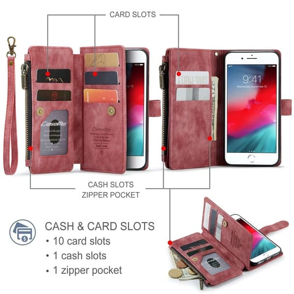 CASEME iPhone 6/7/8/SE (2020/2022) Konstläder Plånboksfodral Röd