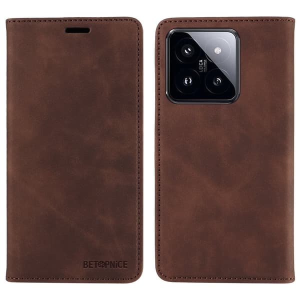 BETOPNICE 003 för Xiaomi 14 Pro Plånboksfodral Konstläder - Brun