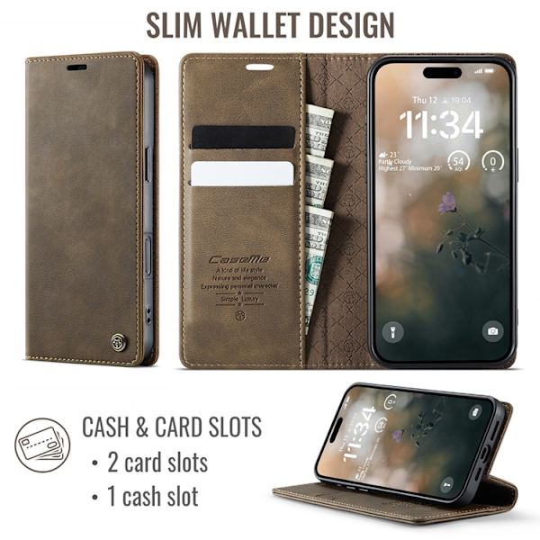 Caseme iPhone 17 Pro Max Plånboksfodral RFID-Skydd 033 Brun