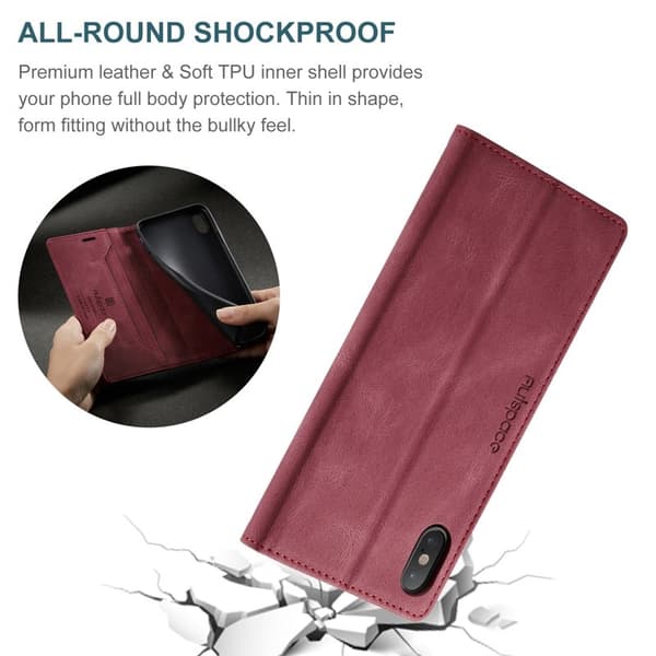 AUTSPACE A01 Plånboksfodral i Konstläder för iPhone XS Max - Röd