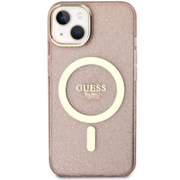 Guess iPhone 14 Mobilskal MagSafe Glitter Guld - Rosa