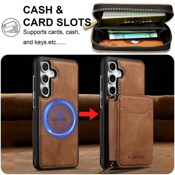 LC.IMEEKE Plånboksfodral för Samsung Galaxy S26 Plus Magnetiskt PC + TPU - Brun