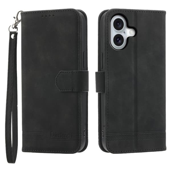 DIERFENG DF-03 iPhone 16 Plånboksfodral Anti-Drop Konstläder - Svart