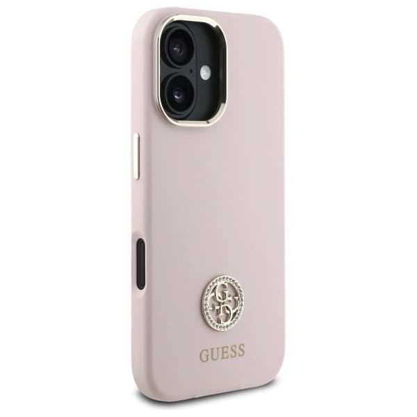 Guess telefontaske til iPhone 16 Silikone Logo Rhinestone 4G - Lyserød Rosa