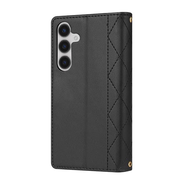 Samsung Galaxy S26 Plus Plånboksfodral Konstläder Rhombus - Svart