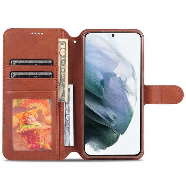AZNS Samsung Galaxy S21 FE Plånboksfodral i Konstläder - Blå
