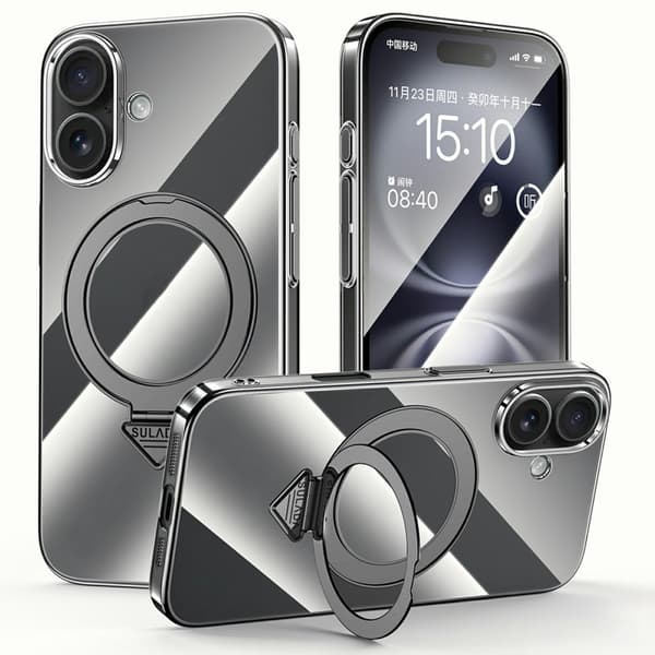 SULADA Mobilskal till iPhone 16 Plus MagSafe Kickstand Klar PC Svart