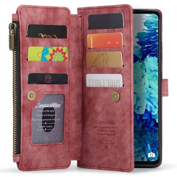 CASEME Konstläder Plånboksfodral för Samsung Galaxy S20 FE 4G/5G - Röd