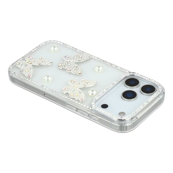 Mobilskal till iPhone 17 Pro Rhinestone Edge Pearl Butterfly Transparent